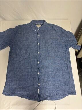 Weatherproof Vintage Men's XL Washable Linen Blue Textured Check Shirt